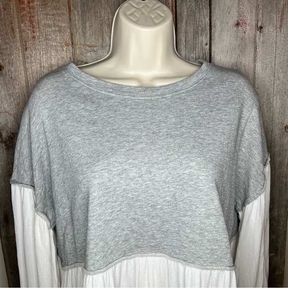 Fate Tiered French Terry and Gauze Boho Layered Tiered Top White and Grey Medium - Picture 3 of 11